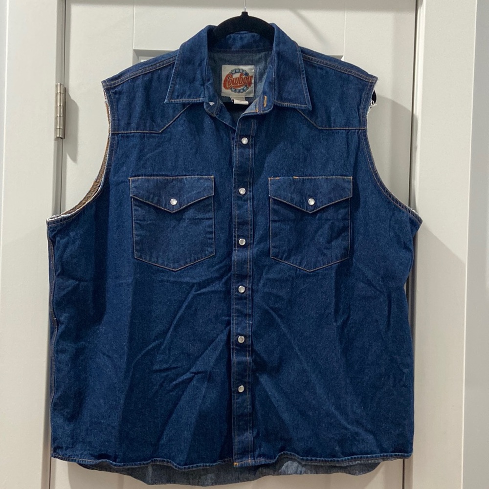Hillbilly country western sleeveless denim Pearl snap men's XL shirt cowboy